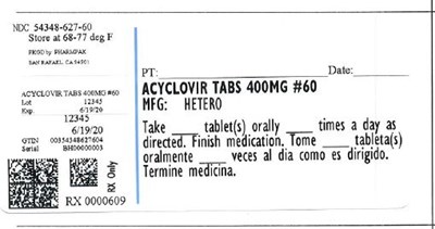 Image Description (Acyclovir 400mg  60ct    54348 627 60)